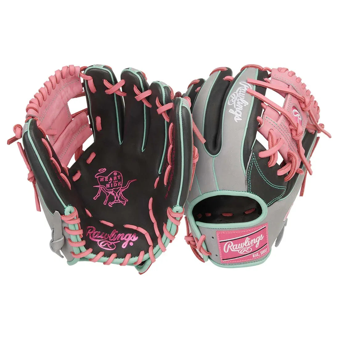 Rawlings Heart of the Hide PROR934-2DSP 11.5" Infield Baseball Glove – Black/Grey/Pink, I-Web, R2G quick break-in