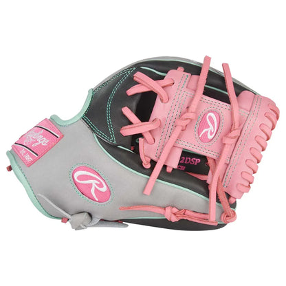 Rawlings Heart of the Hide PROR934-2DSP 11.5" Infield Baseball Glove – Black/Grey/Pink, I-Web, R2G quick break-in