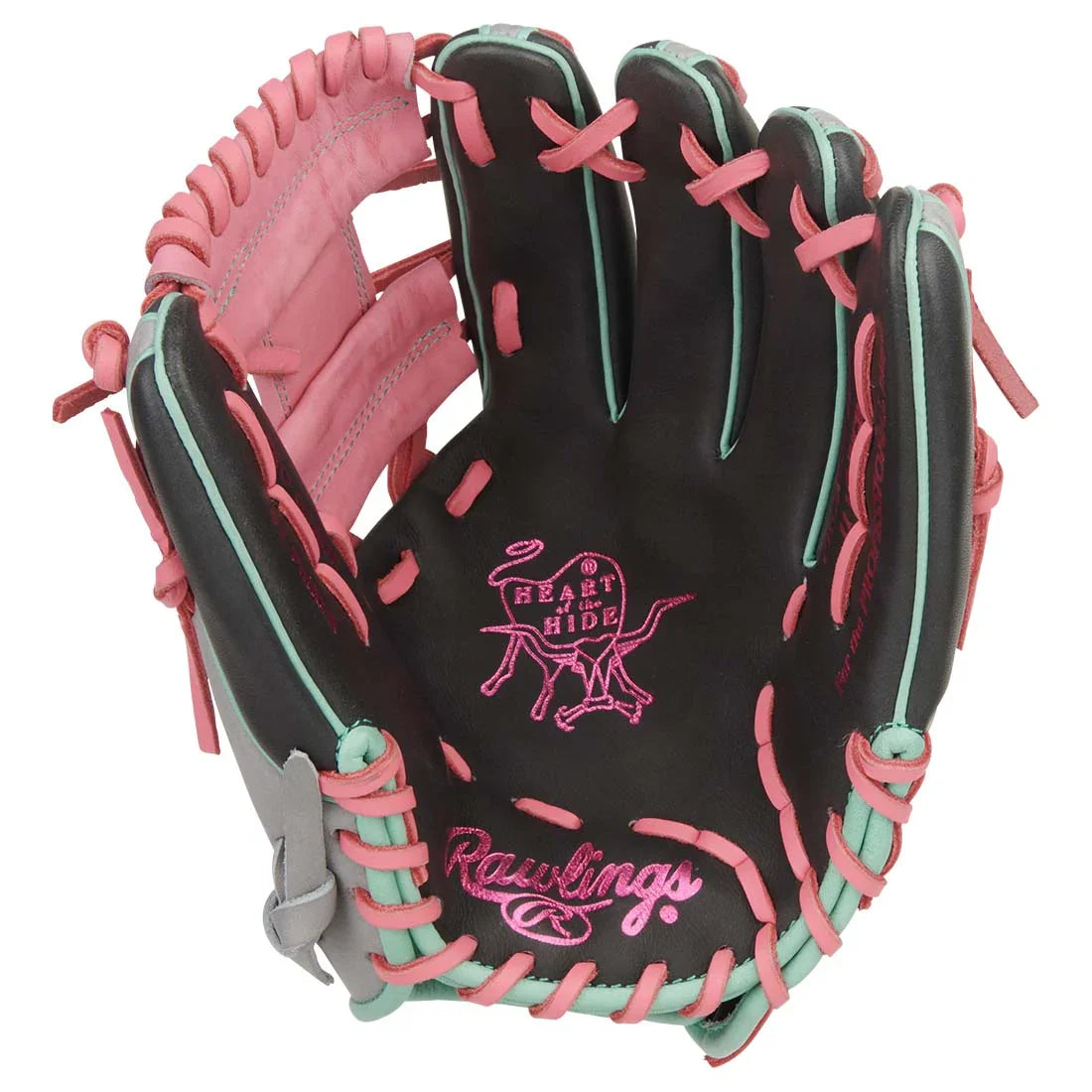 Rawlings Heart of the Hide PROR934-2DSP 11.5" Infield Baseball Glove – Black/Grey/Pink, I-Web, R2G quick break-in