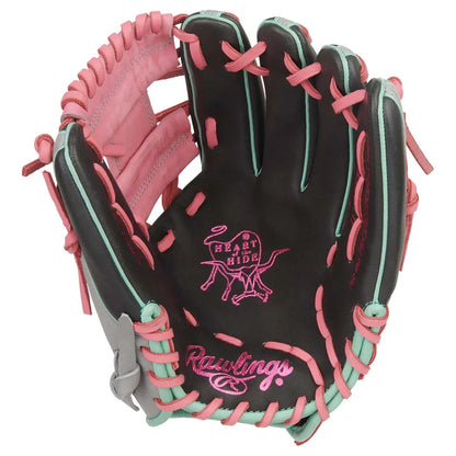 Rawlings Heart of the Hide PROR934-2DSP 11.5" Infield Baseball Glove – Black/Grey/Pink, I-Web, R2G quick break-in