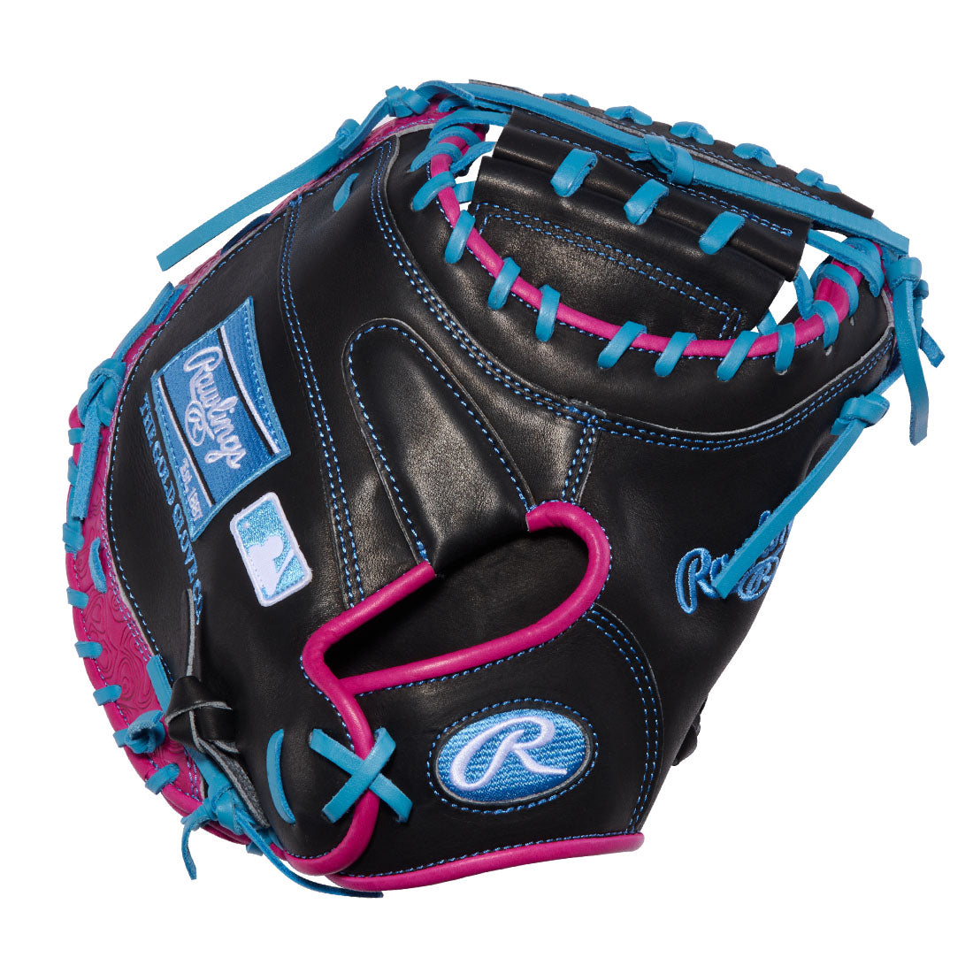 Black and Pink Rawlings Heart of the Hide 32.5 inch catchers mitt 1-Piece Solid Web