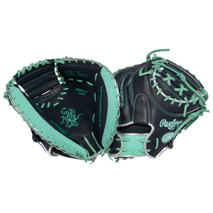 Rawlings Heart of the Hide CR29 34 inch catchers mitt Cal Raleigh Navy and Seafoam Green