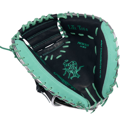 Rawlings Heart of the Hide CR29 34 inch catchers mitt Cal Raleigh Navy and Seafoam Green