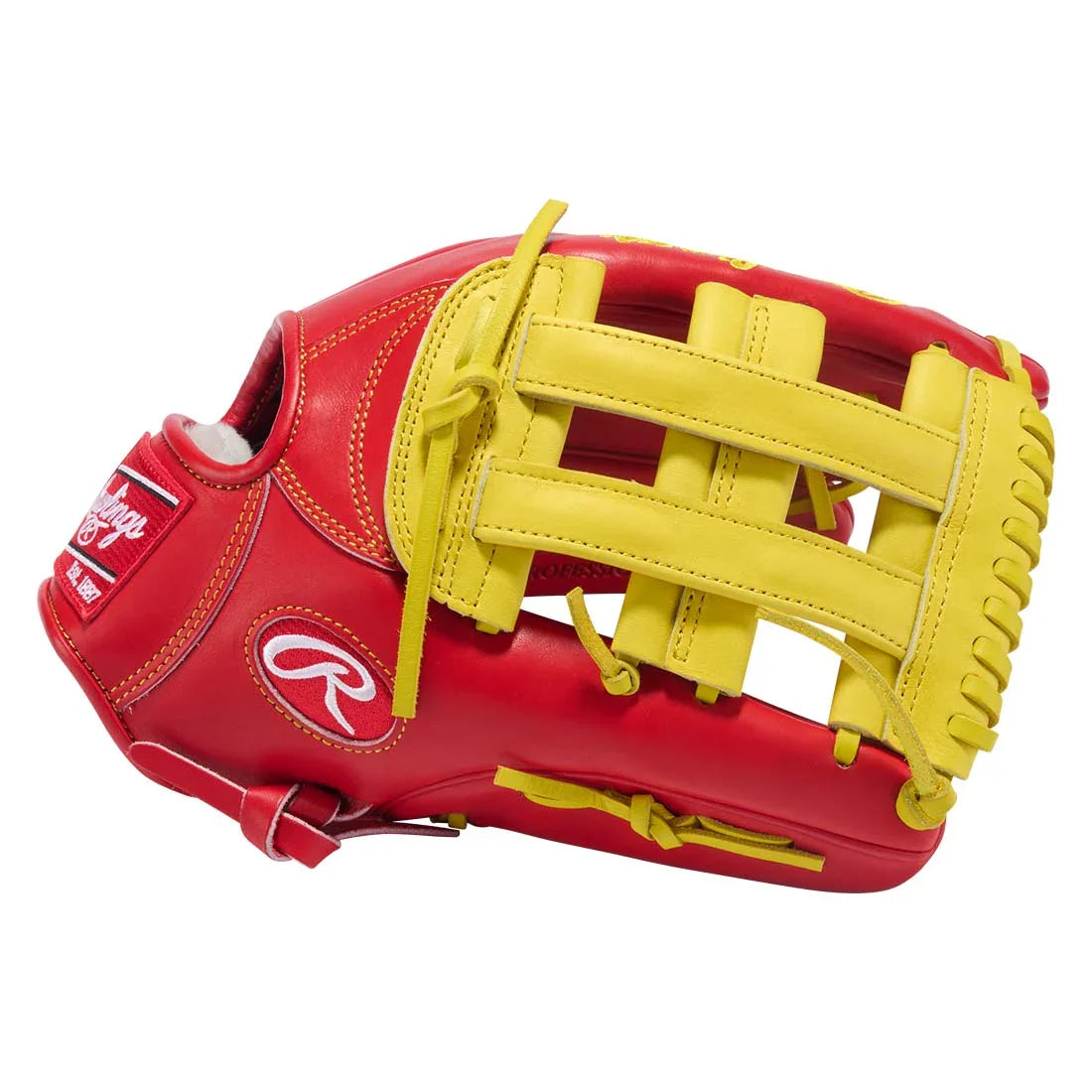 Rawlings Pro Preferred PROS3039-6S 12.75" Outfield Baseball Glove – Red/Yellow, H-Web, kip leather, long-finger 3039 pattern, stiff player break-in