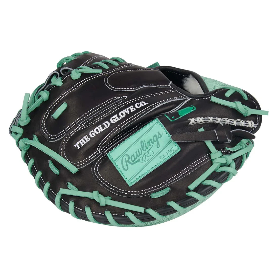 Rawlings Pro Preferred PROSCM33-23BM 33" Catcher’s Mitt – Black/Teal, 1-piece solid web, deep pocket, pro kip leather, stiff break-in