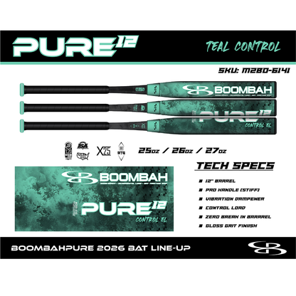 Boombah Pure Teal Balanced 12" USSSA Slowpitch Softball Bat: M2B0-6141