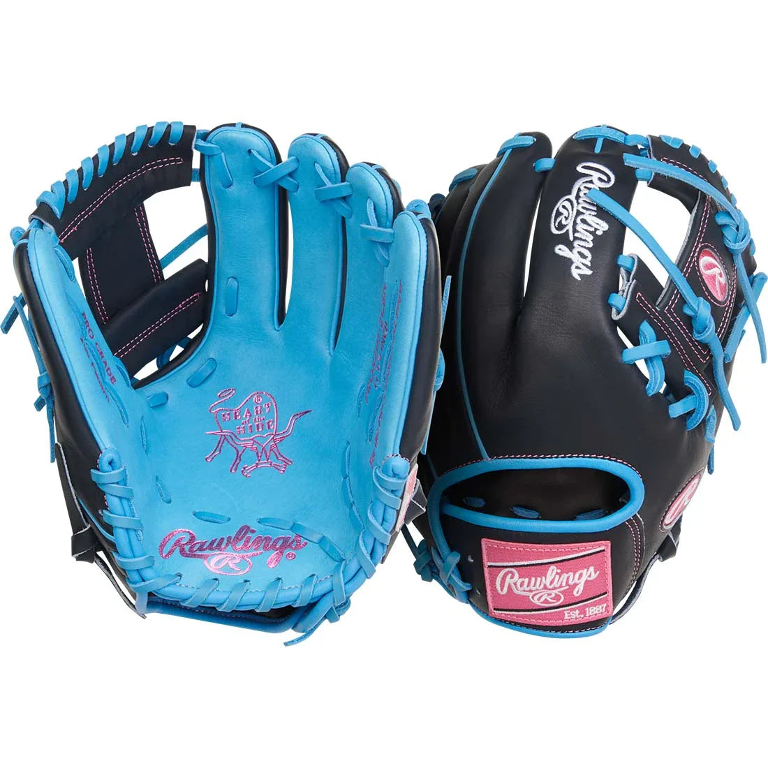 Rawlings Heart of the Hide PROR205-2CBN 11.75" Infield Glove – Blue/Pink/Black, I-Web