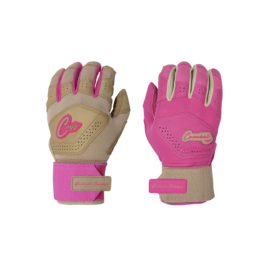 COMBAT MFG Ying Yang Long Strap Batting Gloves: Sand/Pink
