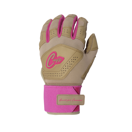 COMBAT MFG Ying Yang Long Strap Batting Gloves: Sand/Pink