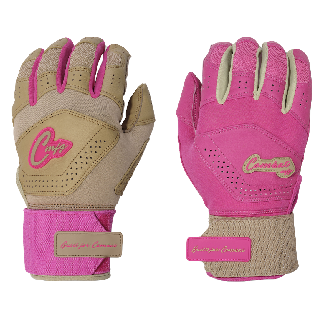 COMBAT MFG Ying Yang Long Strap Batting Gloves: Sand/Pink