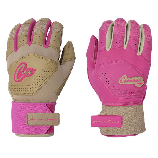 COMBAT MFG Ying Yang Long Strap Batting Gloves: Sand/Pink