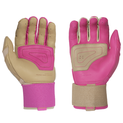 COMBAT MFG Ying Yang Long Strap Batting Gloves: Sand/Pink