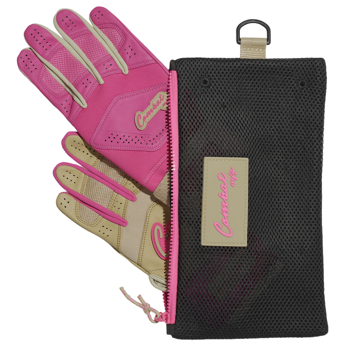 COMBAT MFG Ying Yang Long Strap Batting Gloves: Sand/Pink