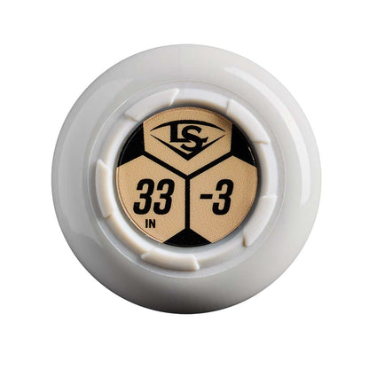 2027 Louisville Slugger Omaha BBCOR baseball bat knob showing a 33/30