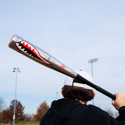 Victus VIBE Warhawk (-3) BBCOR Baseball Bat in a hitters hand. Military themed baseball bat