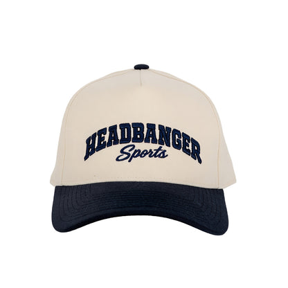 headbanger sports vintage white navy snapback cap
