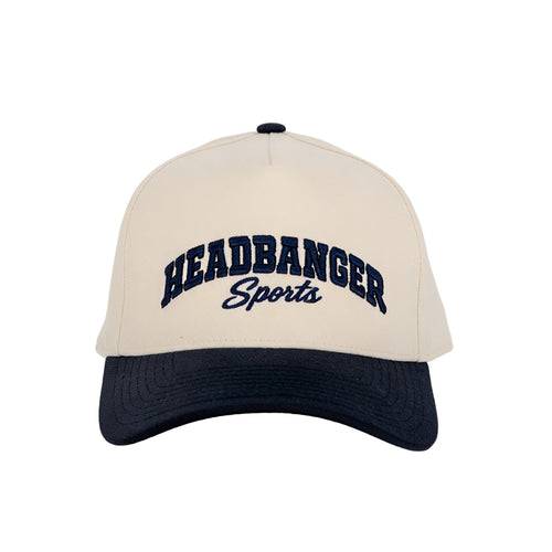 headbanger sports vintage white navy snapback cap