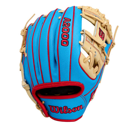 2027 Wilson A2000 PF88SS 11.25 inch infield baseball glove Blonde Red Sky Blue