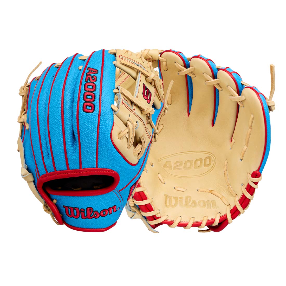 2027 Wilson A2000 PF88SS 11.25 inch infield baseball glove Blonde Red Sky Blue