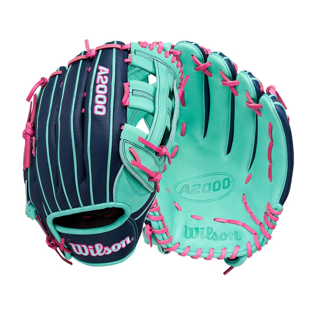 2027 Wilson A2000 1750 12.5 inch outfield baseball glove Seafoam Navy Flamingo