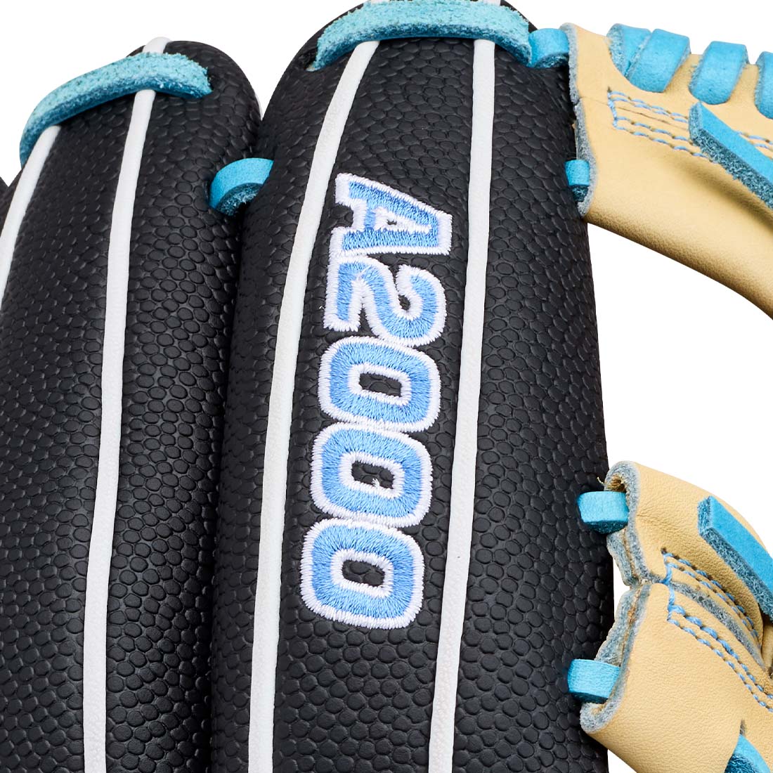A2000 Logo up close on the Wilson  FP1175SS H-Web 11.75 inch fastpitch infield glove
