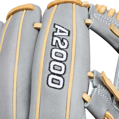 2027 Wilson A2000 H12 Gray Pro Stock Leather fastpitch glove side view