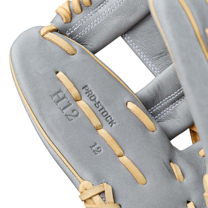 2027 Wilson A2000 H12 Gray Pro Stock Leather fastpitch glove side view
