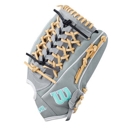 2027 Wilson A2000 T125SS Gray SuperSkin outfield fastpitch glove side view