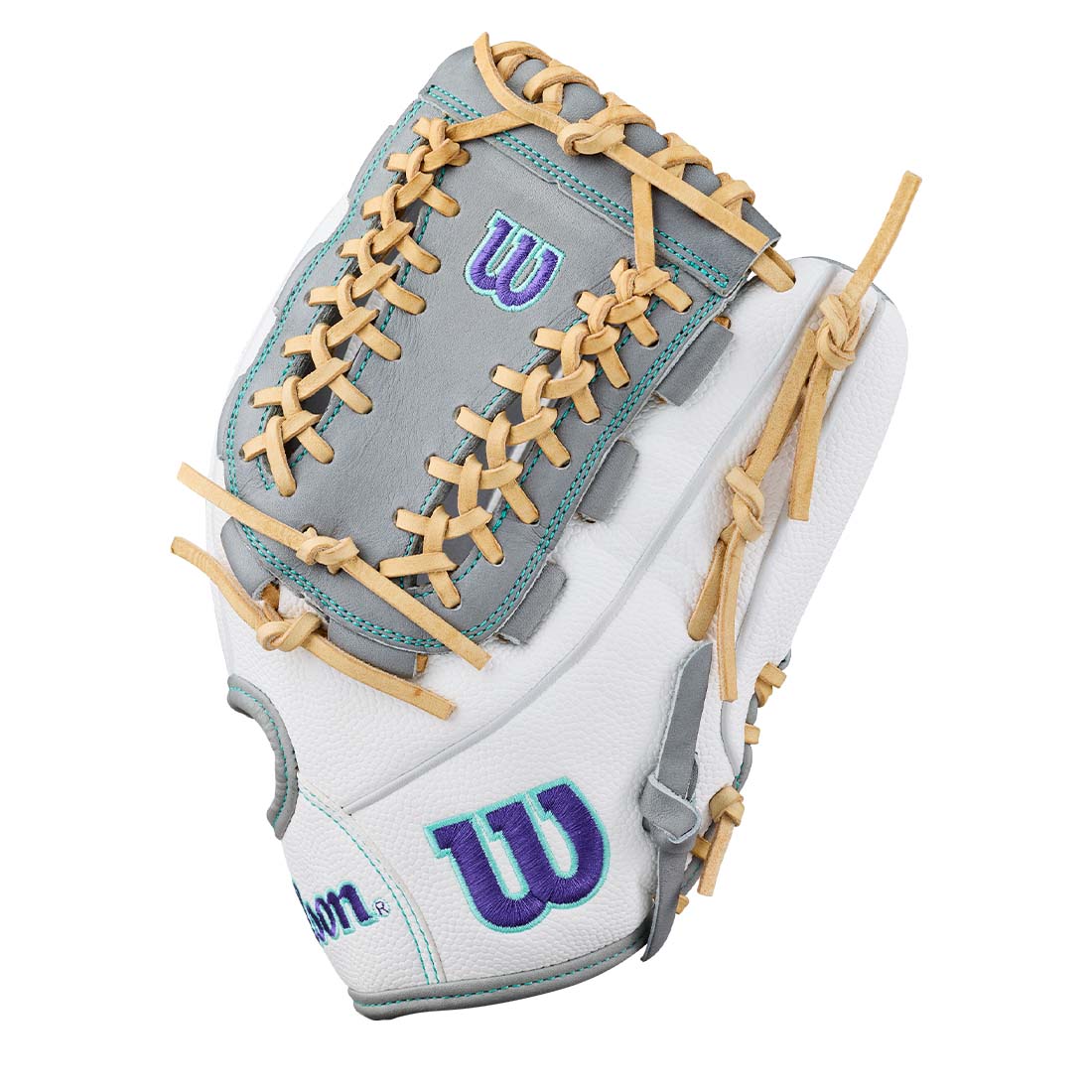 2027 Wilson A2000 FPHGSS White SuperSkin fastpitch glove side view