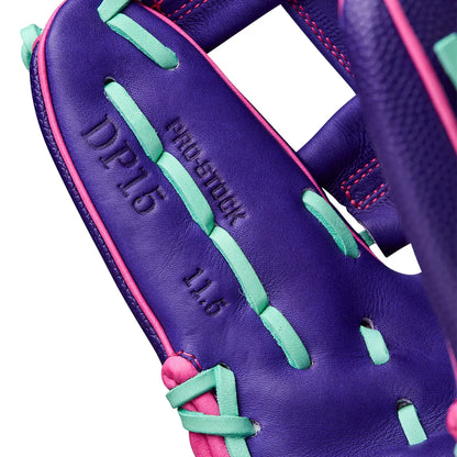 Wilson A2000 DP15SS 11.5" Winter 2025 Infield Glove – Purple/Seafoam/Flamingo, H-Web, Pedroia Fit