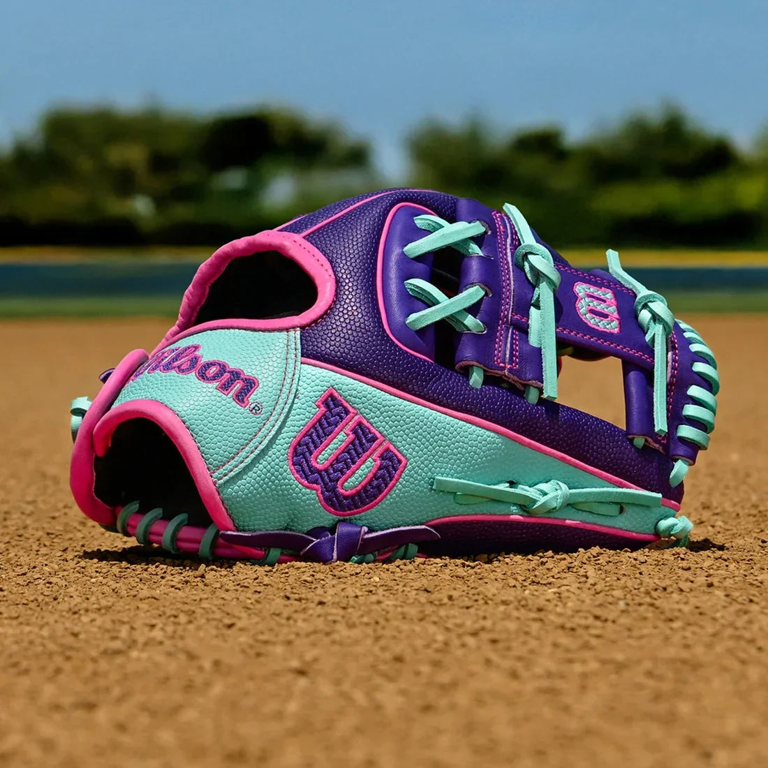 Wilson A2000 DP15SS 11.5" Winter 2025 Infield Glove – Purple/Seafoam/Flamingo, H-Web, Pedroia Fit