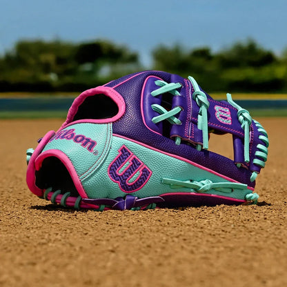Wilson A2000 DP15SS 11.5" Winter 2025 Infield Glove – Purple/Seafoam/Flamingo, H-Web, Pedroia Fit
