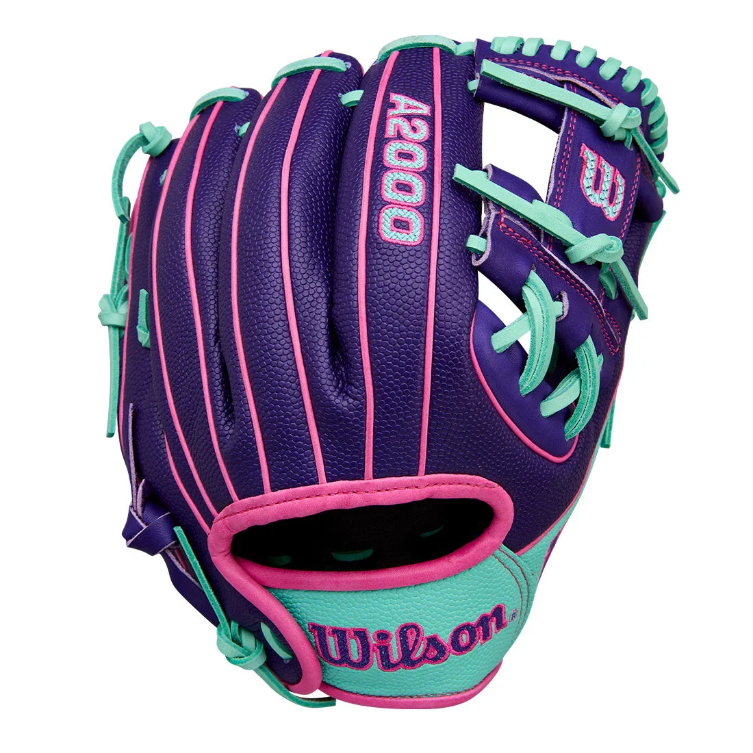 Wilson A2000 DP15SS 11.5" Winter 2025 Infield Glove – Purple/Seafoam/Flamingo, H-Web, Pedroia Fit