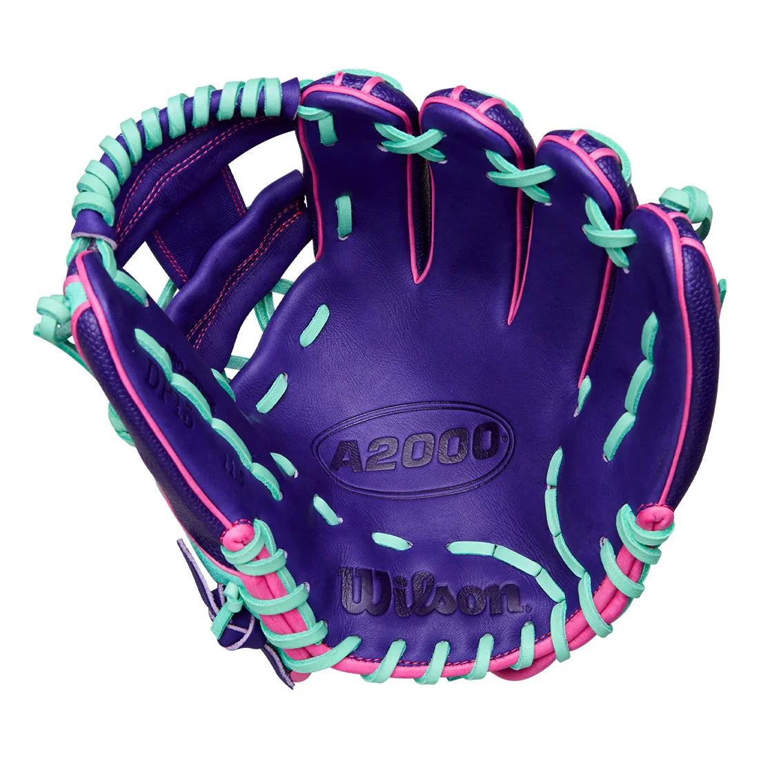 Wilson A2000 DP15SS 11.5" Winter 2025 Infield Glove – Purple/Seafoam/Flamingo, H-Web, Pedroia Fit