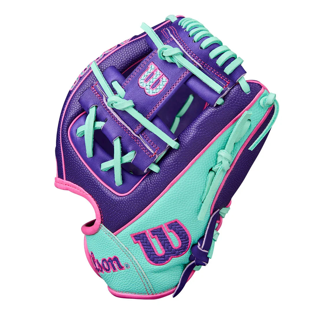 Wilson A2000 DP15SS 11.5" Winter 2025 Infield Glove – Purple/Seafoam/Flamingo, H-Web, Pedroia Fit