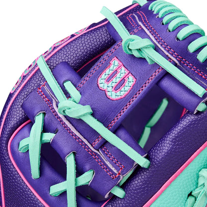 Wilson A2000 DP15SS 11.5" Winter 2025 Infield Glove – Purple/Seafoam/Flamingo, H-Web, Pedroia Fit
