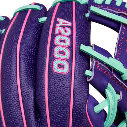 Wilson A2000 DP15SS 11.5" Winter 2025 Infield Glove – Purple/Seafoam/Flamingo, H-Web, Pedroia Fit