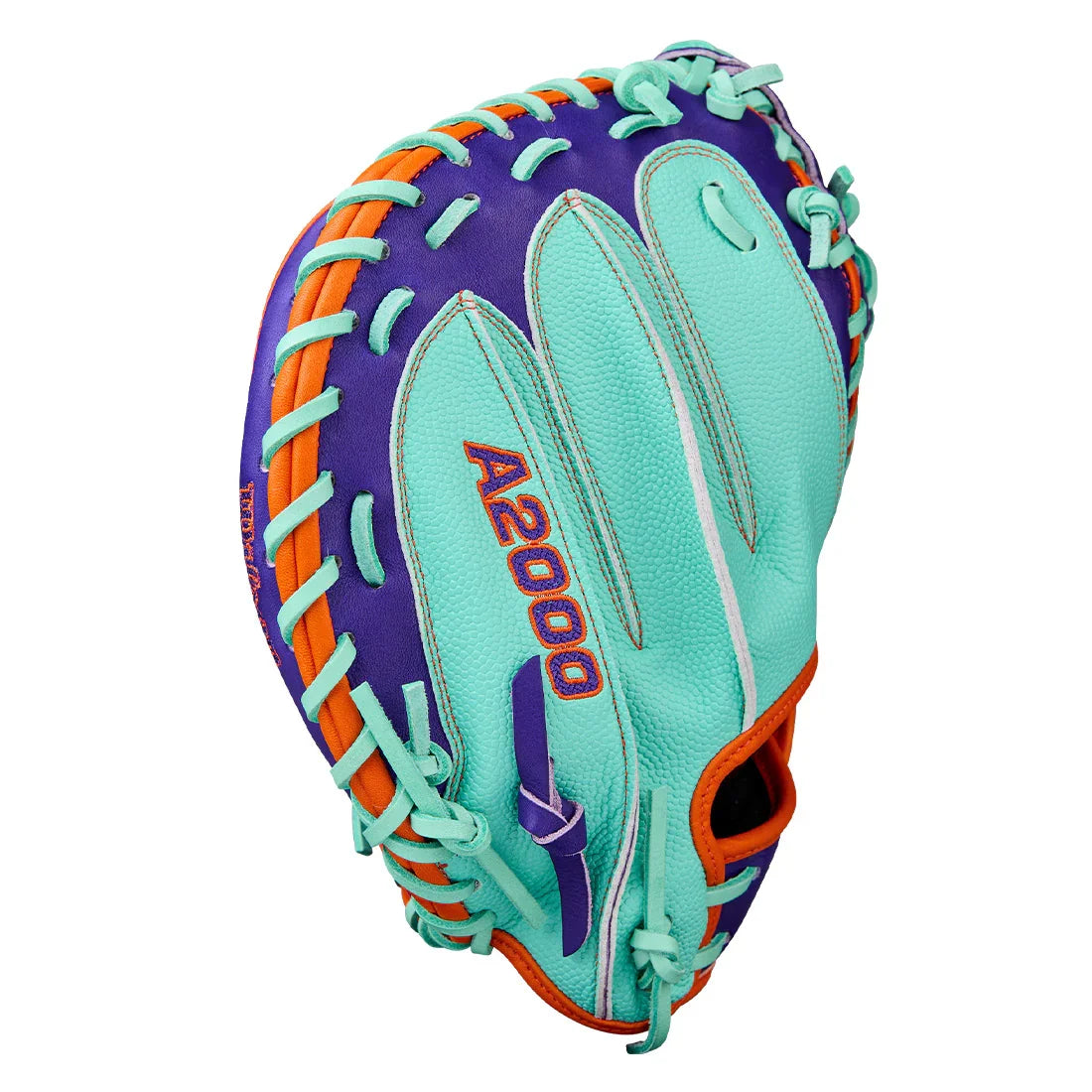 Wilson A2000 CM33SS 33" Winter 2025 Catcher’s Mitt – Seafoam/Purple/Orange, Half-Moon Web