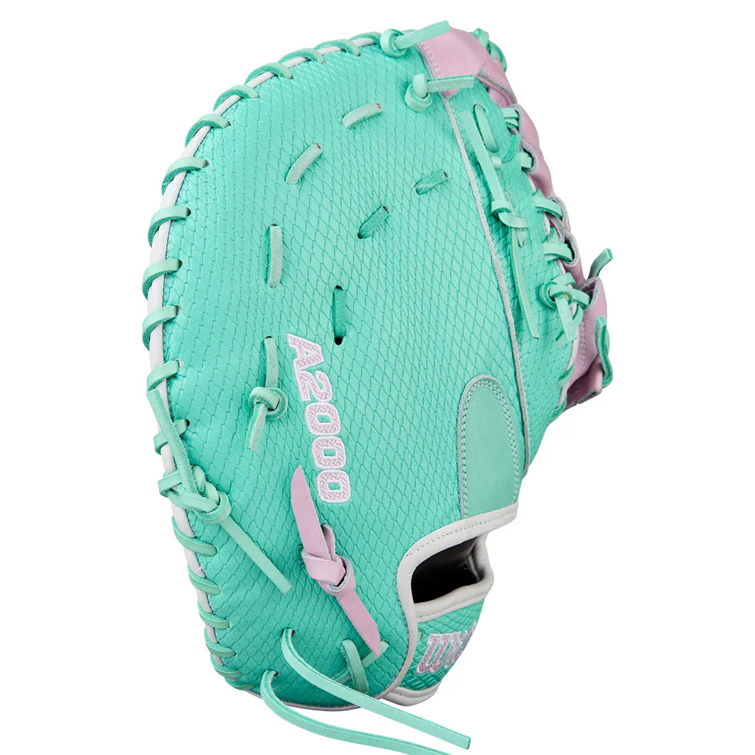 Wilson A2000 1620FPSS 12.5" Winter 2025 Fastpitch First Base Mitt – Seafoam/Lavender/White, Single Post Web