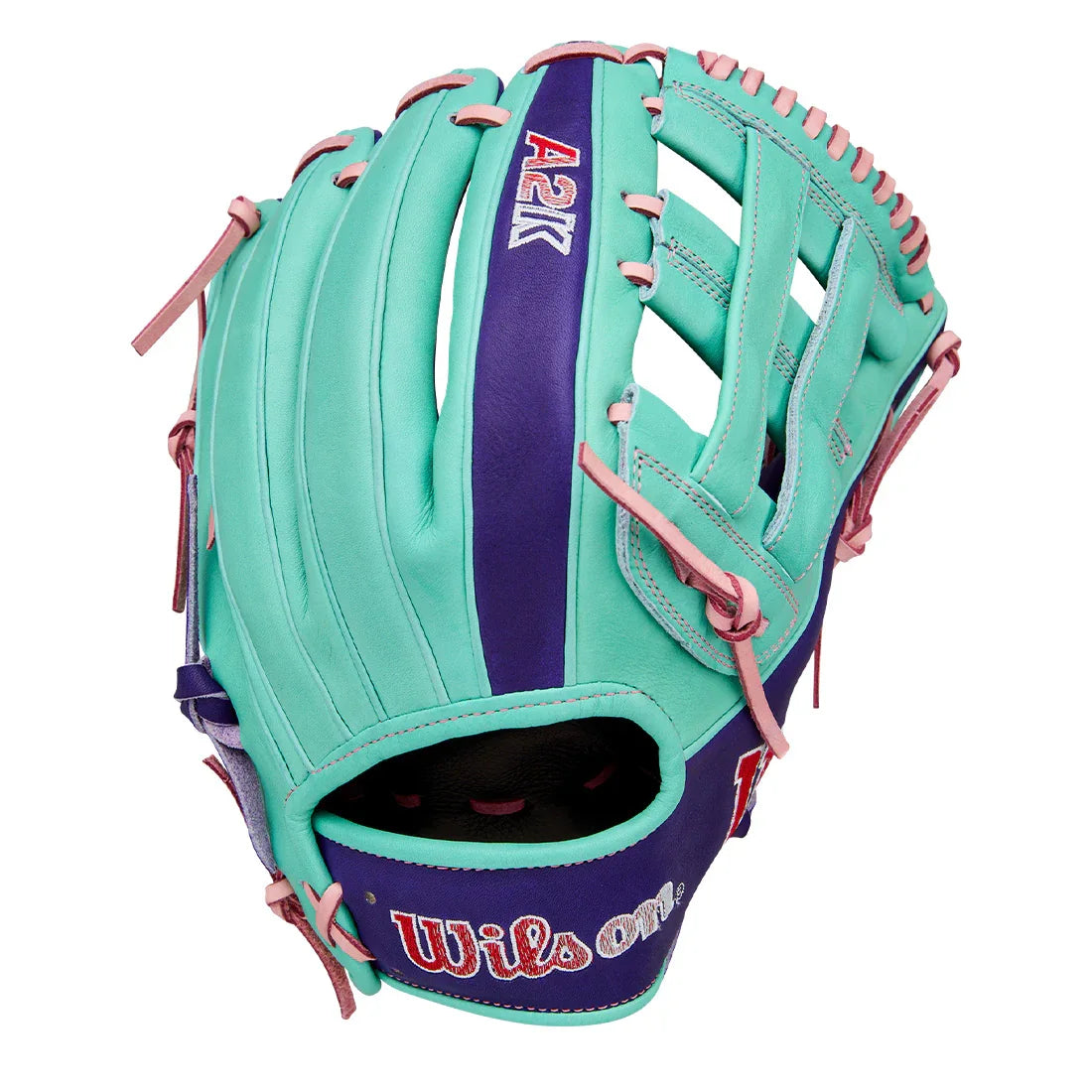 Wilson A2K DW5 12" Winter 2025 Infield Glove – Seafoam/Purple/Pink, Dual Post Web