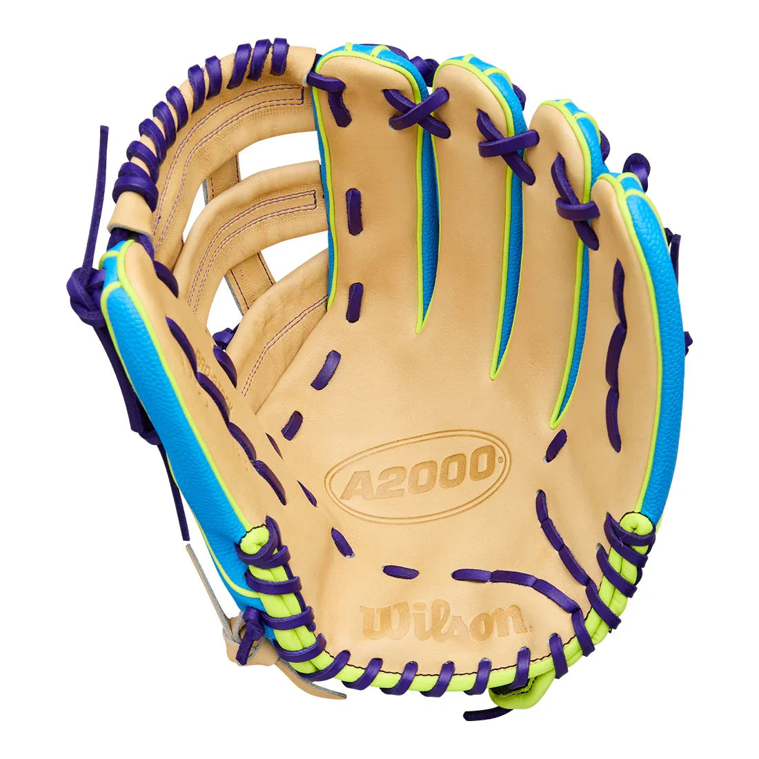 Wilson A2000 1750SS 12.5" Winter 2025 Outfield Glove – Sky Blue/Blonde/Optic Yellow, Dual Post Web