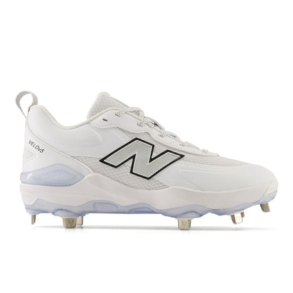 - Velo v5 Metal women’s softball cleats in white and metallic silver