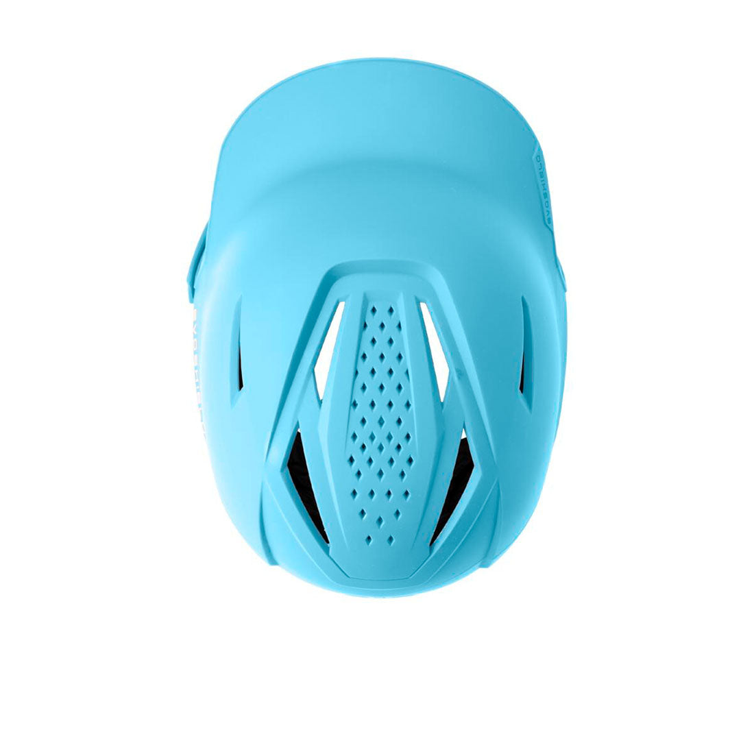 A light blue protective sports helmet with multiple ventilation slots, shown from a top-down view on a solid white background.