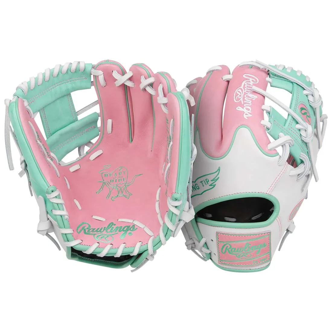 Rawlings Heart of the Hide PROR204W-2PW 11.5" Infield Baseball Glove – Teal/Pink/White, I-Web, R2G quick break-in