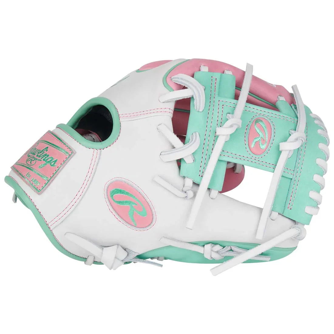 Rawlings Heart of the Hide PROR204W-2PW 11.5" Infield Baseball Glove – Teal/Pink/White, I-Web, R2G quick break-in