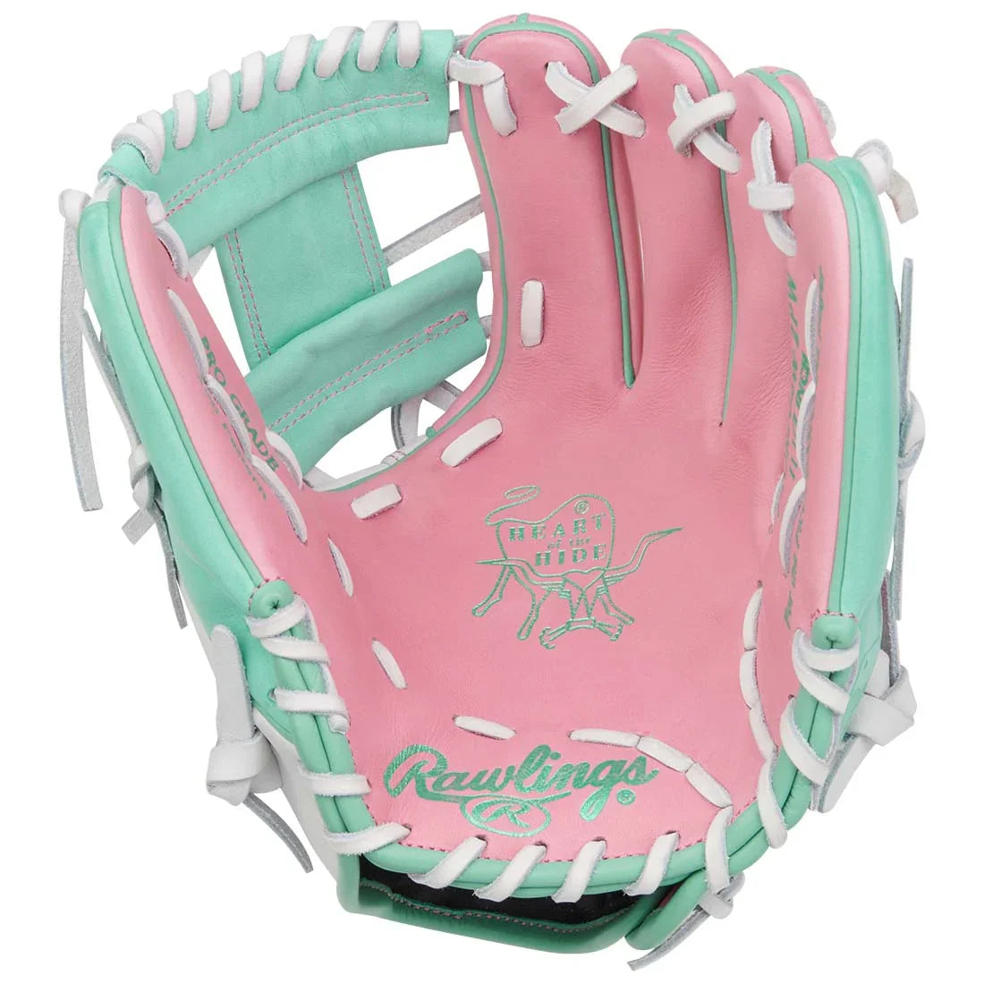 Rawlings Heart of the Hide PROR204W-2PW 11.5" Infield Baseball Glove – Teal/Pink/White, I-Web, R2G quick break-in