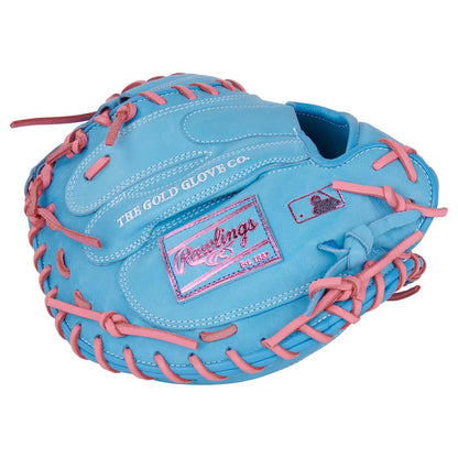 Rawlings Heart of the Hide PRORCM33-23CBP 33" Catcher’s Mitt – Blonde/Blue, 1-piece solid web, CM33 pattern, R2G quick break-in