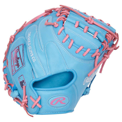 Rawlings Heart of the Hide PRORCM33-23CBP 33" Catcher’s Mitt – Blonde/Blue, 1-piece solid web, CM33 pattern, R2G quick break-in