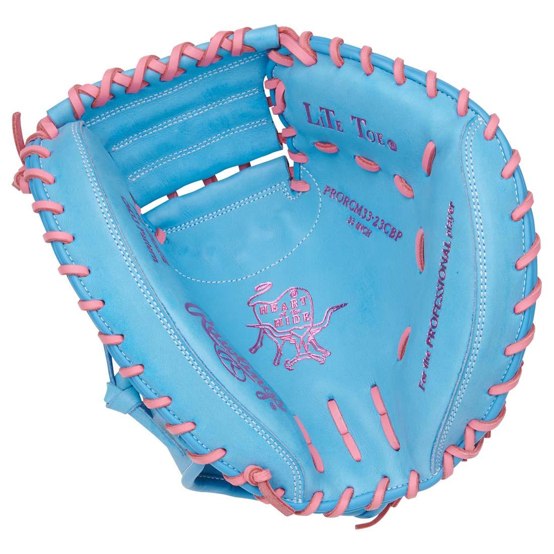 Rawlings Heart of the Hide PRORCM33-23CBP 33" Catcher’s Mitt – Blonde/Blue, 1-piece solid web, CM33 pattern, R2G quick break-in