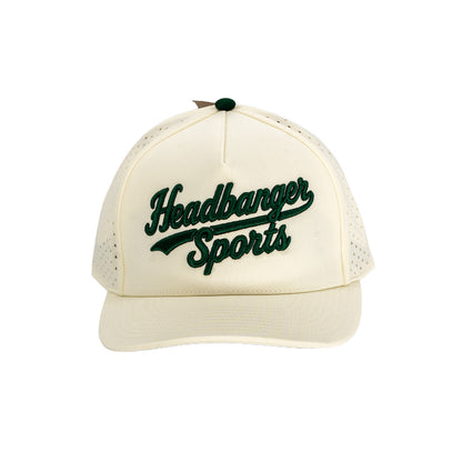 - Headbanger Sports Script 5-Panel Snapback Hat with raised 3D embroidery